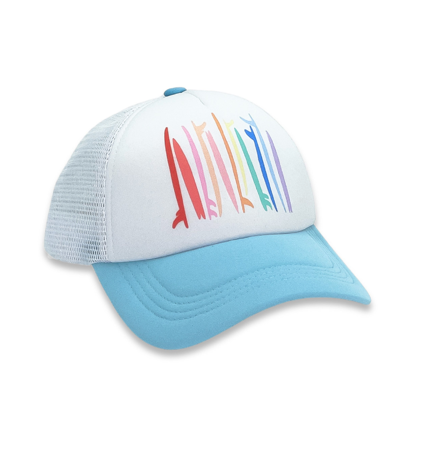 Feather 4 Arrow Trucker Hat in Rainbow Surf
