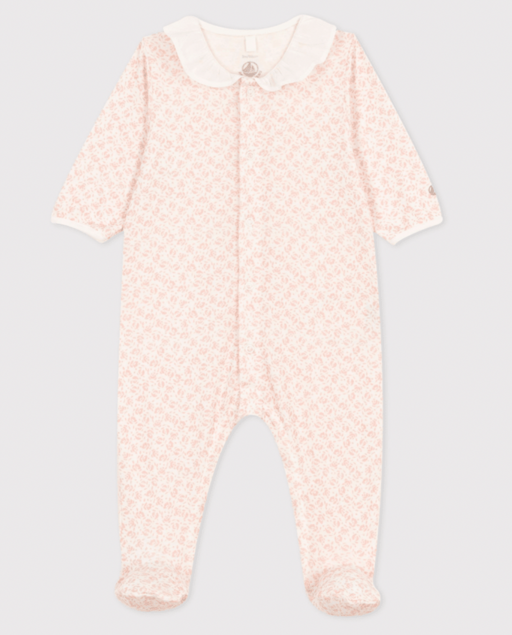 Petit Bateau Snap Footie with Ruffle Collar in Pink