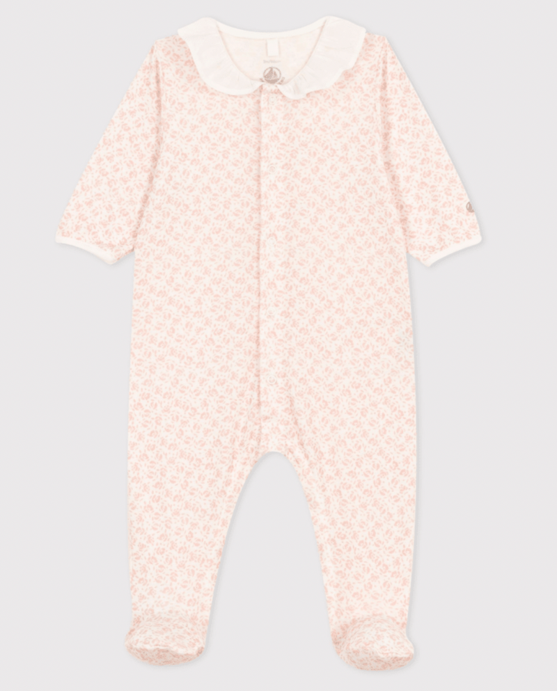 Petit Bateau Snap Footie with Ruffle Collar in Pink