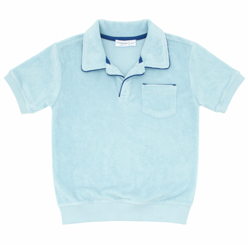 Minnow French Terry Polo in Pacific Blue