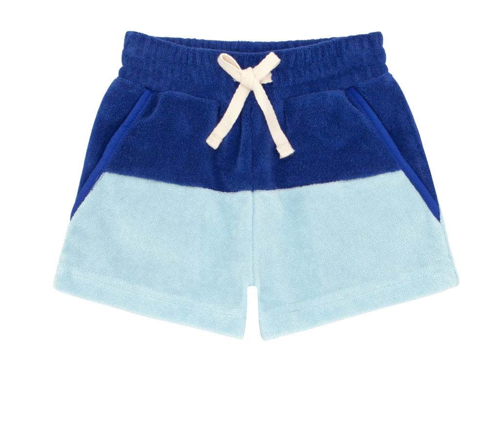 Minnow French Terry Short in Cobalt Blue Crystal Colorblock