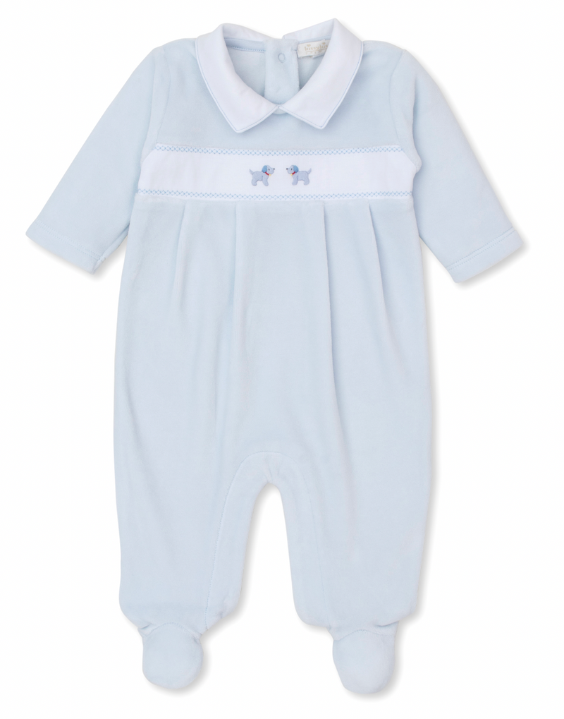 Kissy Kissy Velour Footie with Hand Embroidery in Blue Premier Puppies