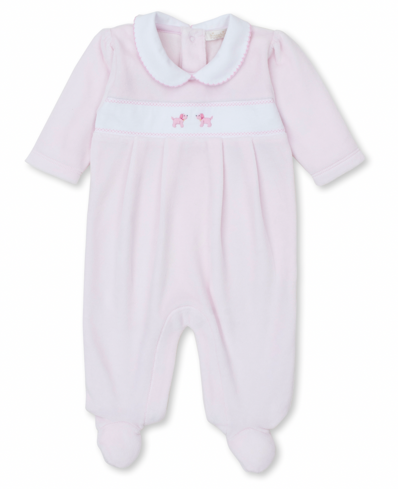 Kissy Kissy Velour Footie with Hand Embroidery in Pink Premier Puppies