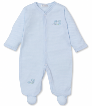 Kissy Kissy Snap Footie in Light Blue Forest Fun Stripes