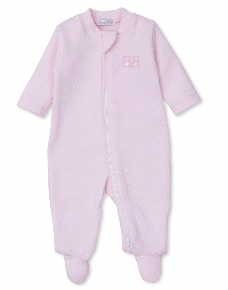 Kissy Kissy Jacquard Zip Footie in Pink Baby Bear Cub