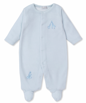 Kissy Kissy Velour Footie in Blue Giraffe Glee