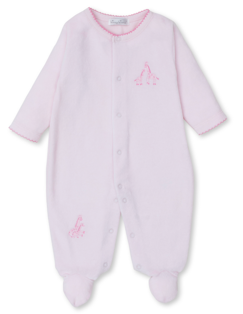 Kissy Kissy Velour Footie in Pink Giraffe Glee