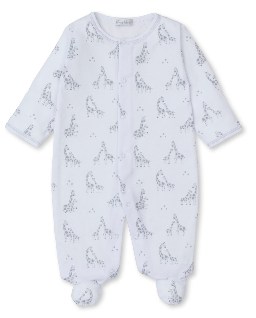 Kissy Kissy Snap Front Footie in Silver Giraffe Glee