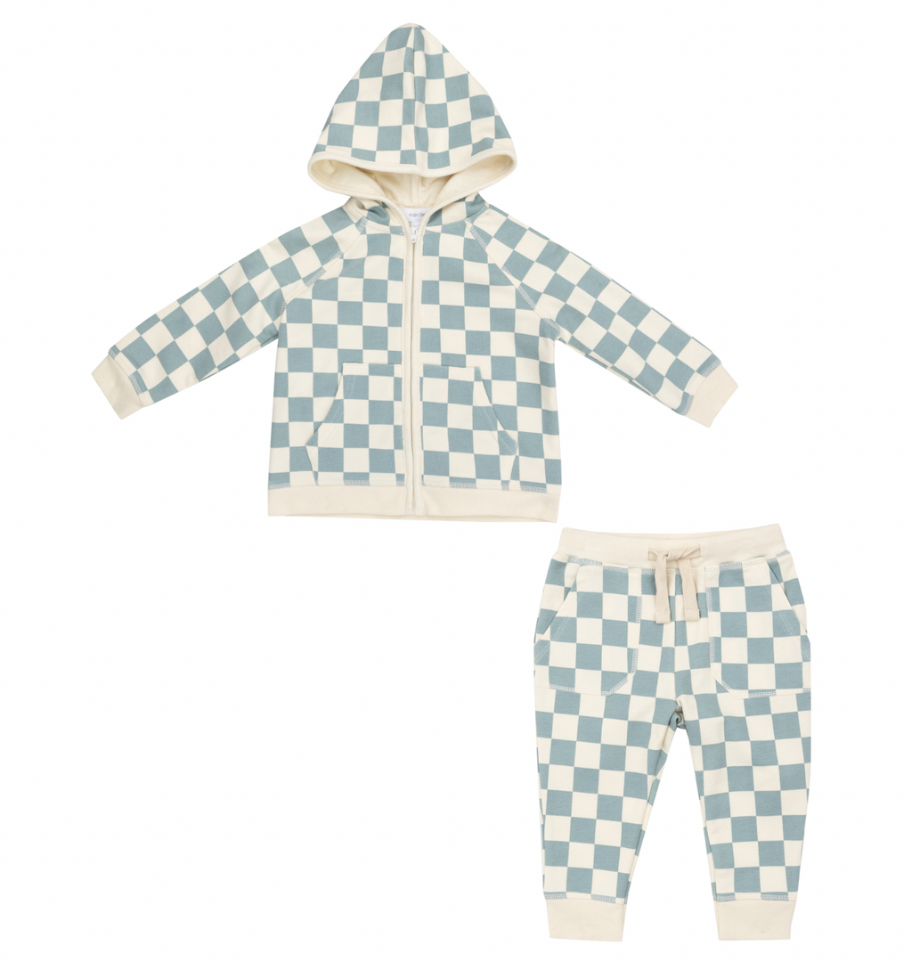 Angel Dear Checkerboard Jogger Set in Gray Mist