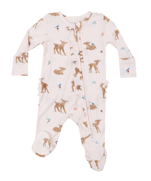 Angel Dear 2 Way Ruffle Zipper Footie in Soft Deer