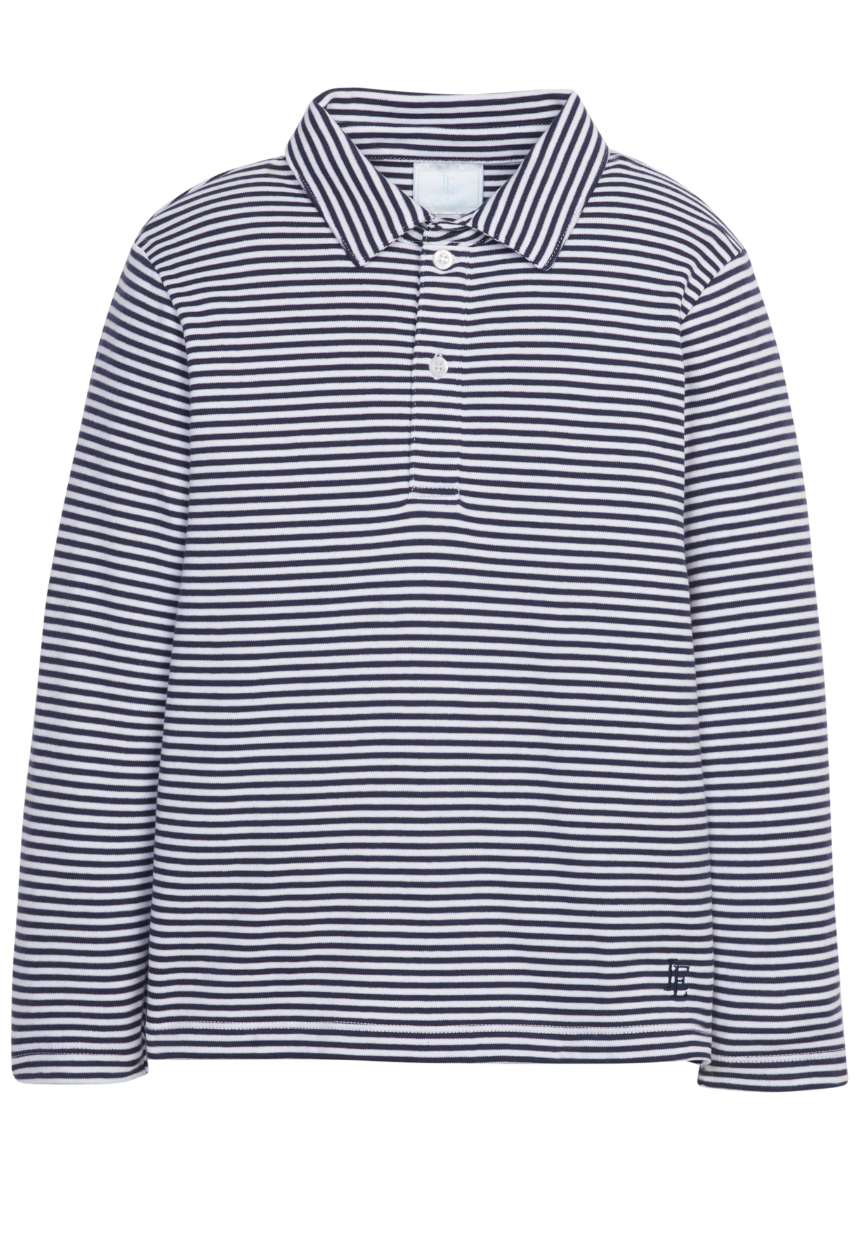 Little English Long Sleeve Polo in Navy Stripe