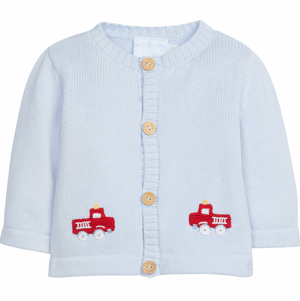 Little English Crochet Cardigan in Firetrucks