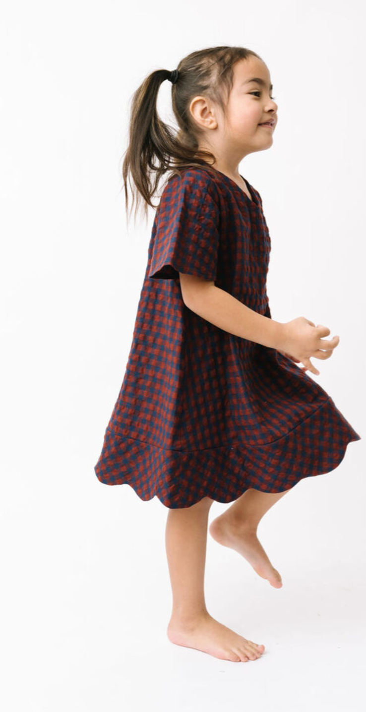 Thimble Scalloped Dress in Rust Gingham