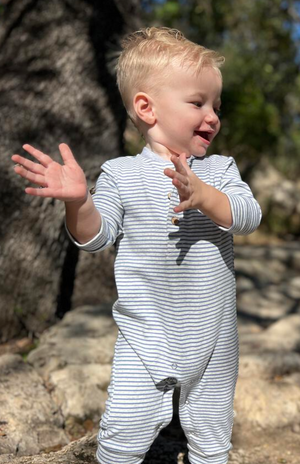 Me & Henry Niota Romper in China/Grey Stripe