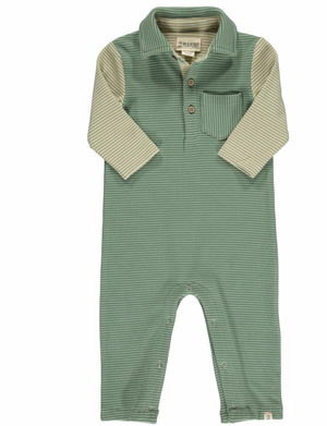 Me & Henry Arlington Polo Romper in Sage Stripe