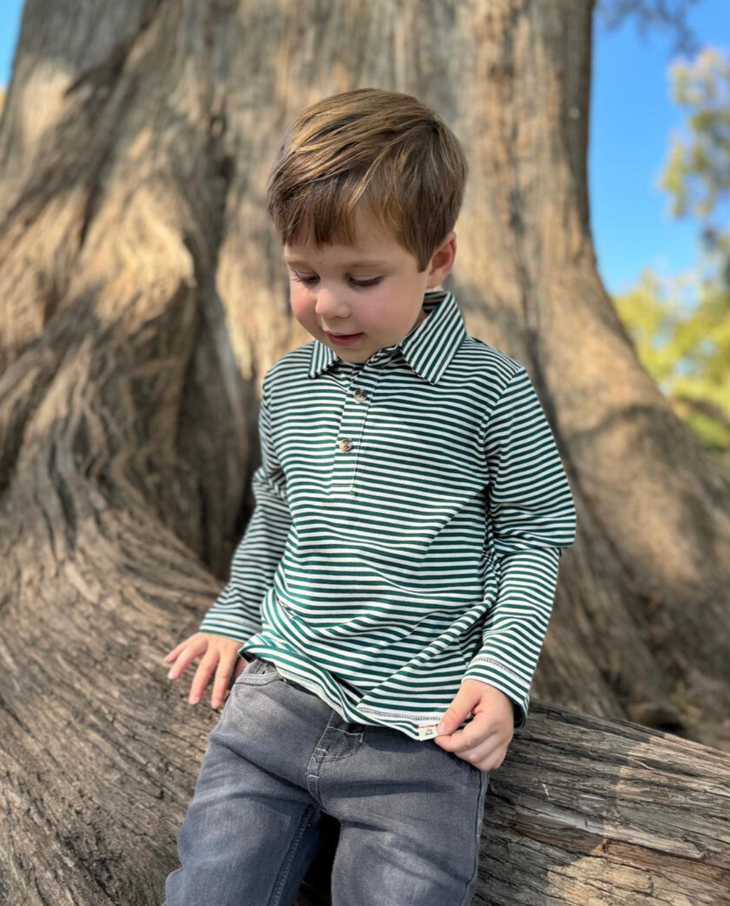 Me & Henry Midway Polo in Double Green Stripe