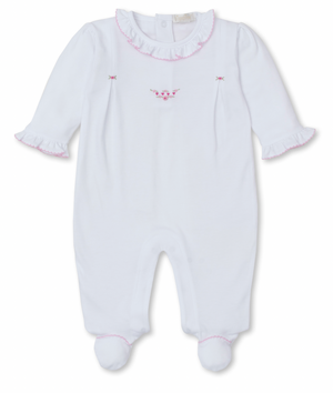 Kissy Kissy Footie with Ruffle Collar and Hand Embroidery