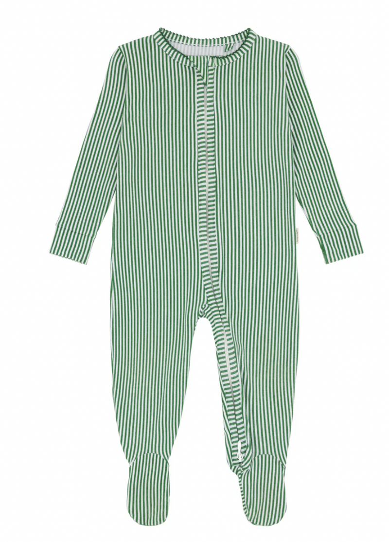 Minnow Footie in Hunter Green Stripe