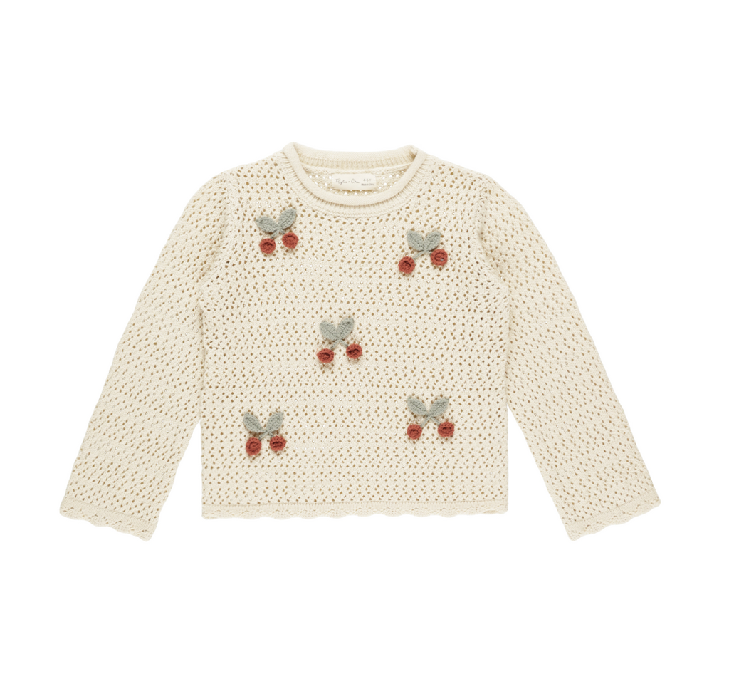 Rylee + Cru Crochet Knit Pullover in Cherries