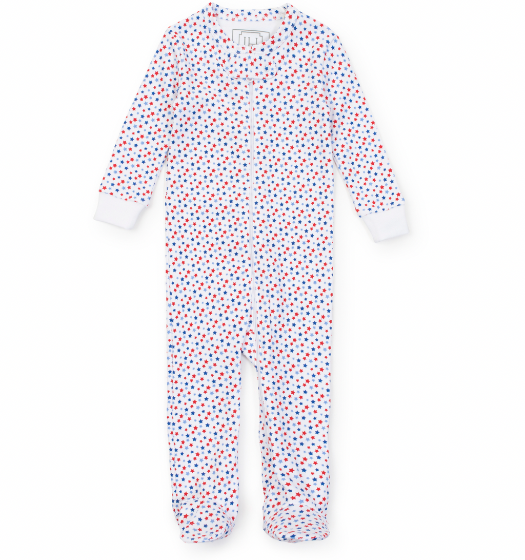 Lila + Hayes Parker Zip Footie in Star Spangled