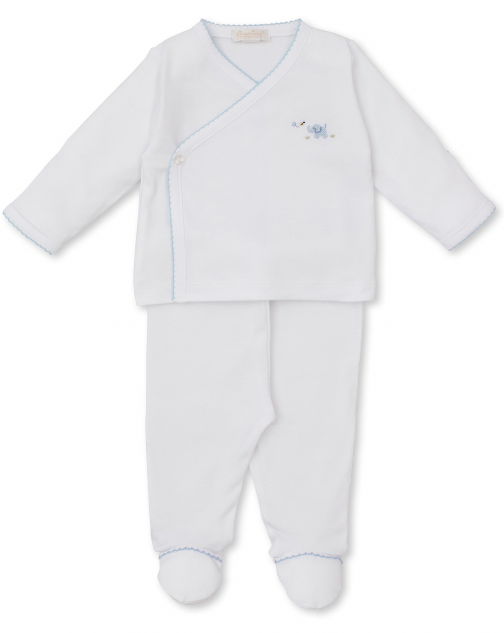 Kissy Kissy Hand Embroidered Footed Pant Set in Blue Elephant Empire