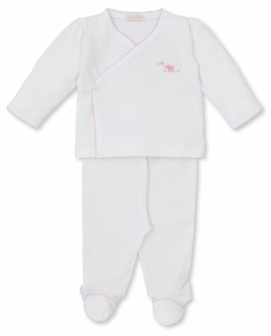 Kissy Kissy Hand Embroidered Footed Pant Set in Pink Elephant Empire