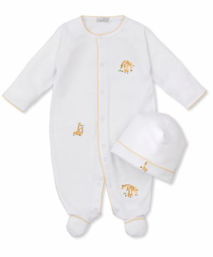 Kissy Kissy Zip Footie and Hat Set in Giraffe Duo