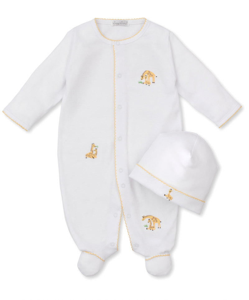 Kissy Kissy Zip Footie and Hat Set in Giraffe Duo