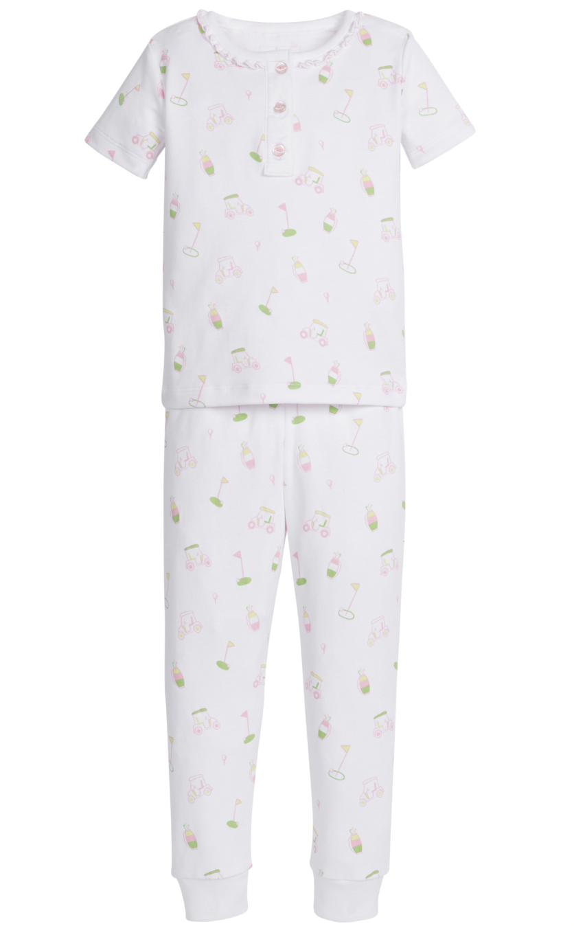 Little English Short Sleeve Ruffled Pajamas in Pink Golf