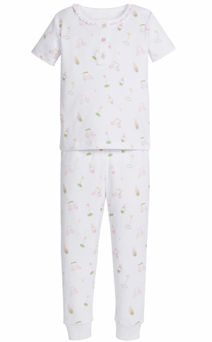 Little English Short Sleeve Ruffled Pajamas in Pink Golf