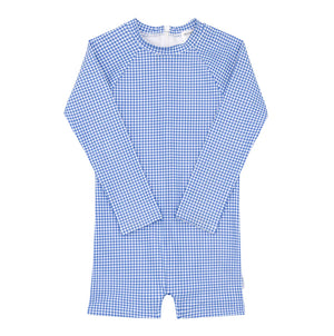 Minnow  Unisex One Piece Rashguard in Blue Micro Gingham