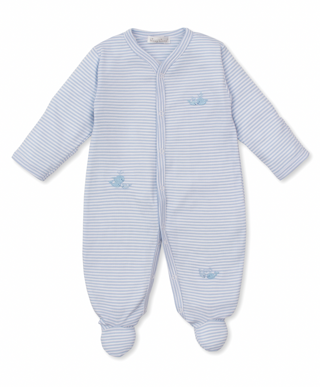 Kissy Kissy Stripe Snap Footie in Blue Whale Wonder