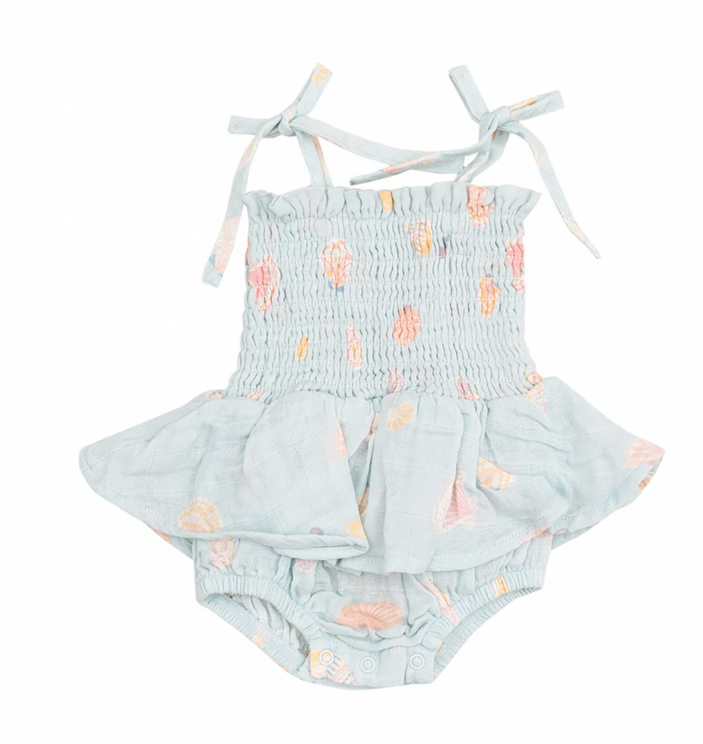 Angel Dear Smocked Bubble with Skirt in Pretty Seashells
