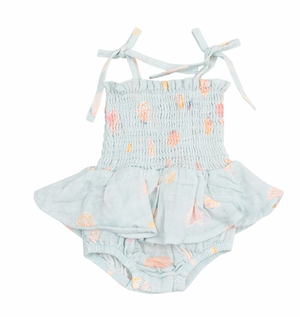 Angel Dear Smocked Bubble with Skirt in Pretty Seashells