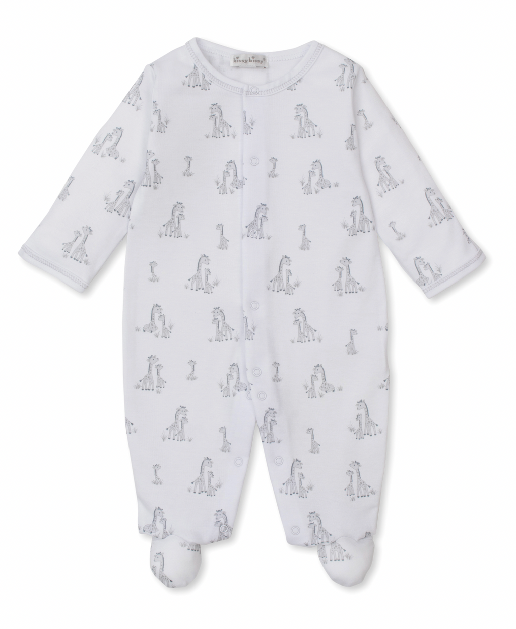 Kissy Kissy Snap Front Footie in Silver Giraffe Grace