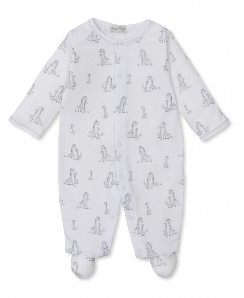 Kissy Kissy Snap Front Footie in Silver Giraffe Grace