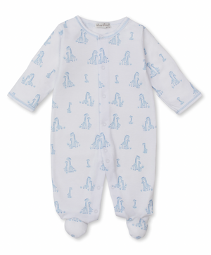 Kissy Kissy Snap Front Footie in Blue Giraffe Grace