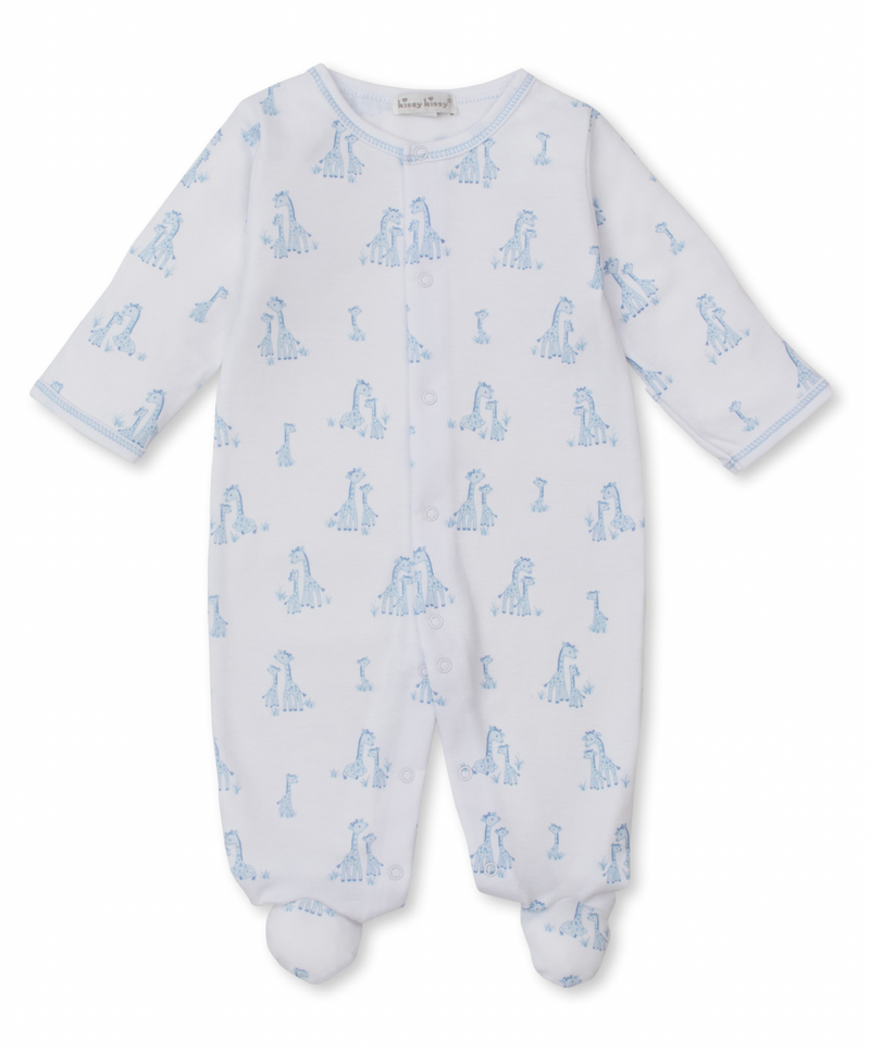 Kissy Kissy Snap Front Footie in Blue Giraffe Grace