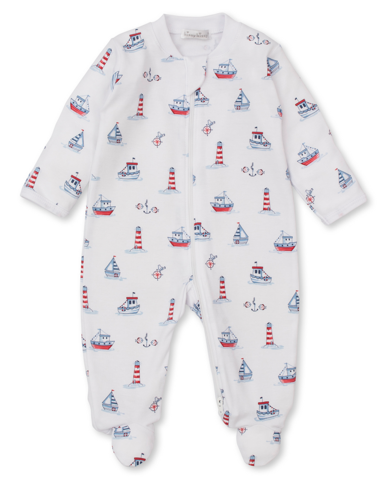 Kissy Kissy Zip Footie in Seas the Day
