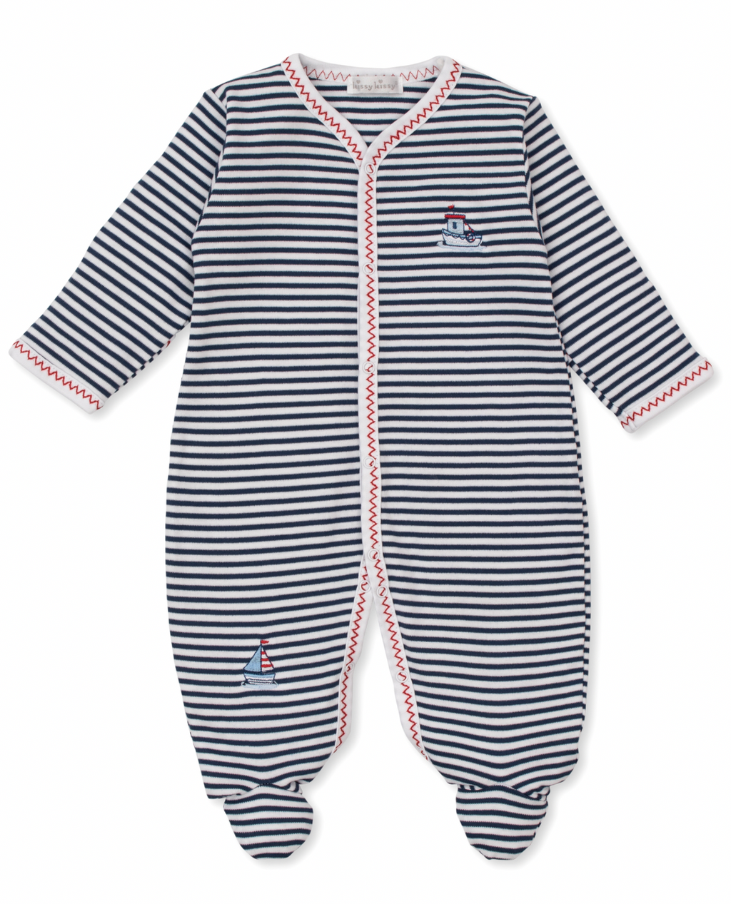 Kissy Kissy Snap Footie in Seas the Day Navy Stripe