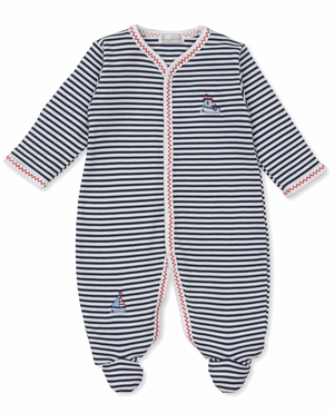 Kissy Kissy Snap Footie in Seas the Day Navy Stripe