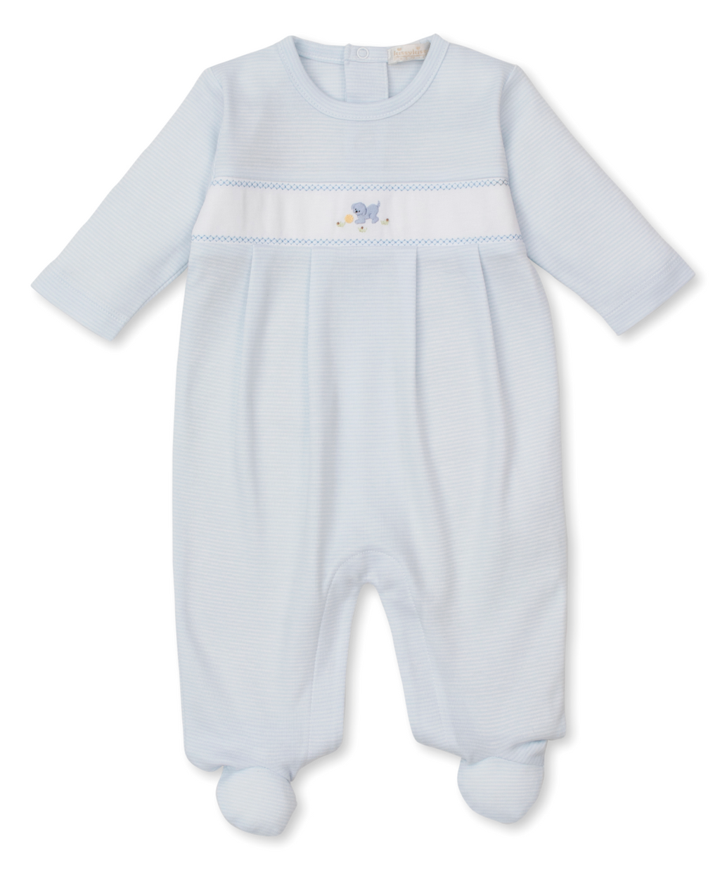 Kissy Kissy Footie with Hand Embroidery in Blue Premier Playful Pups