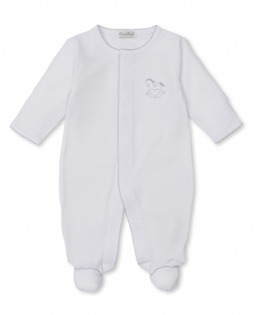 Kissy Kissy Snap Footie in White Riding Rockers