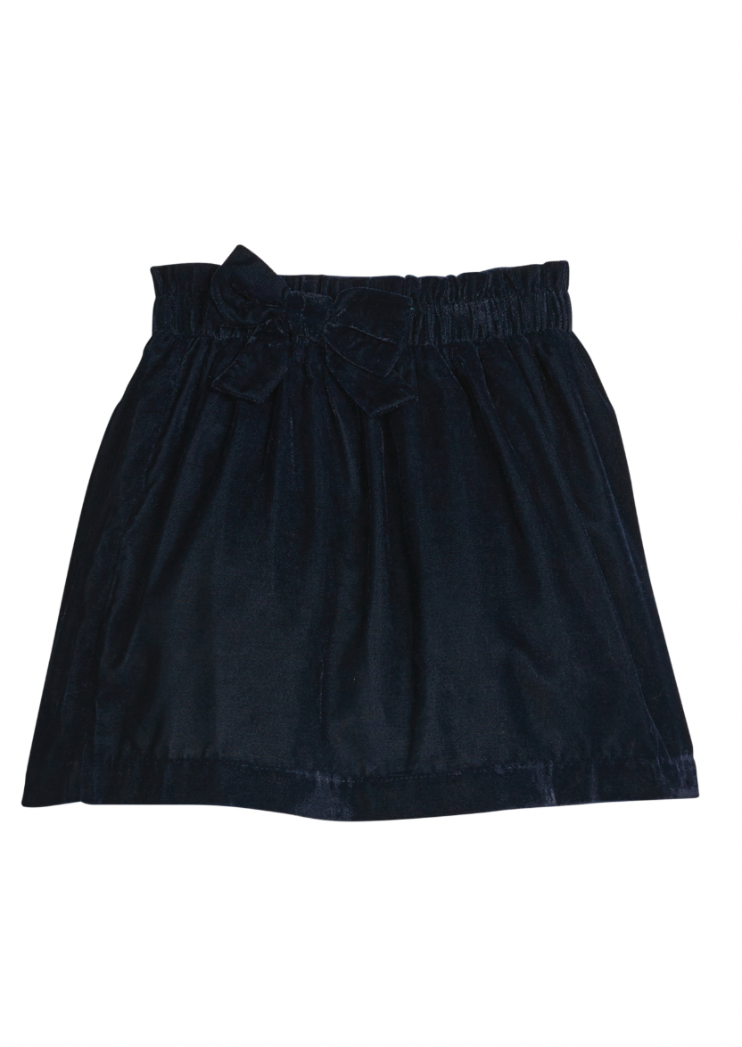 Little English Paperbag Bow Skirt in Navy Velvet