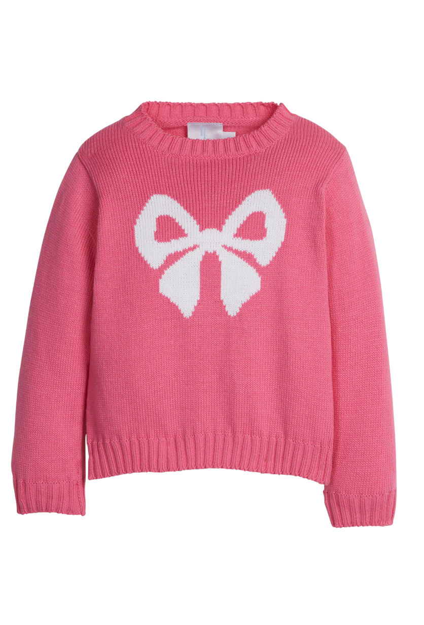 Little English Intarsia Sweater in Hot Pink Bow