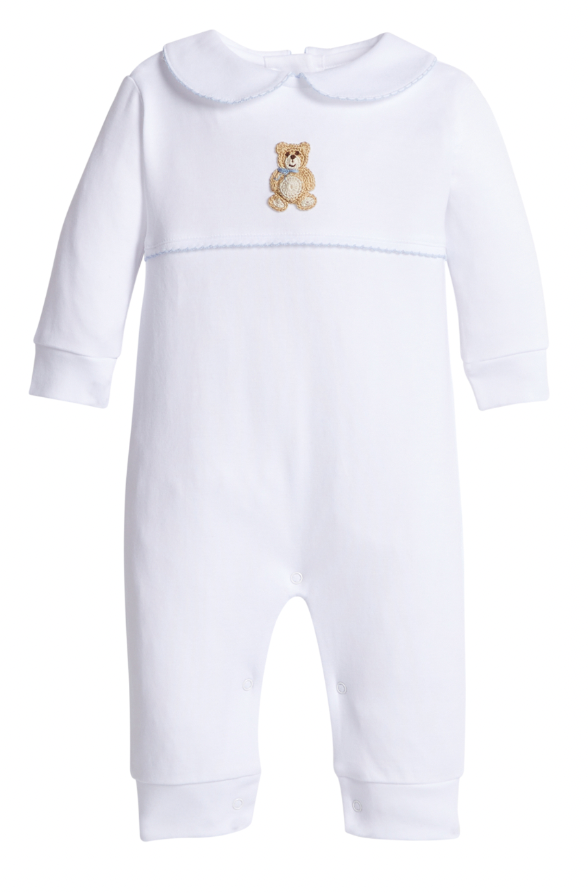 Little English Crochet Playsuit with Blue Teddy Bear