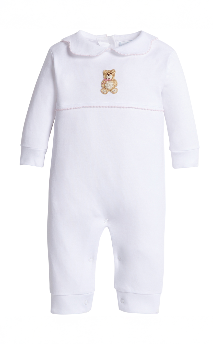 Little English Crochet Playsuit with Pink Teddy Bear