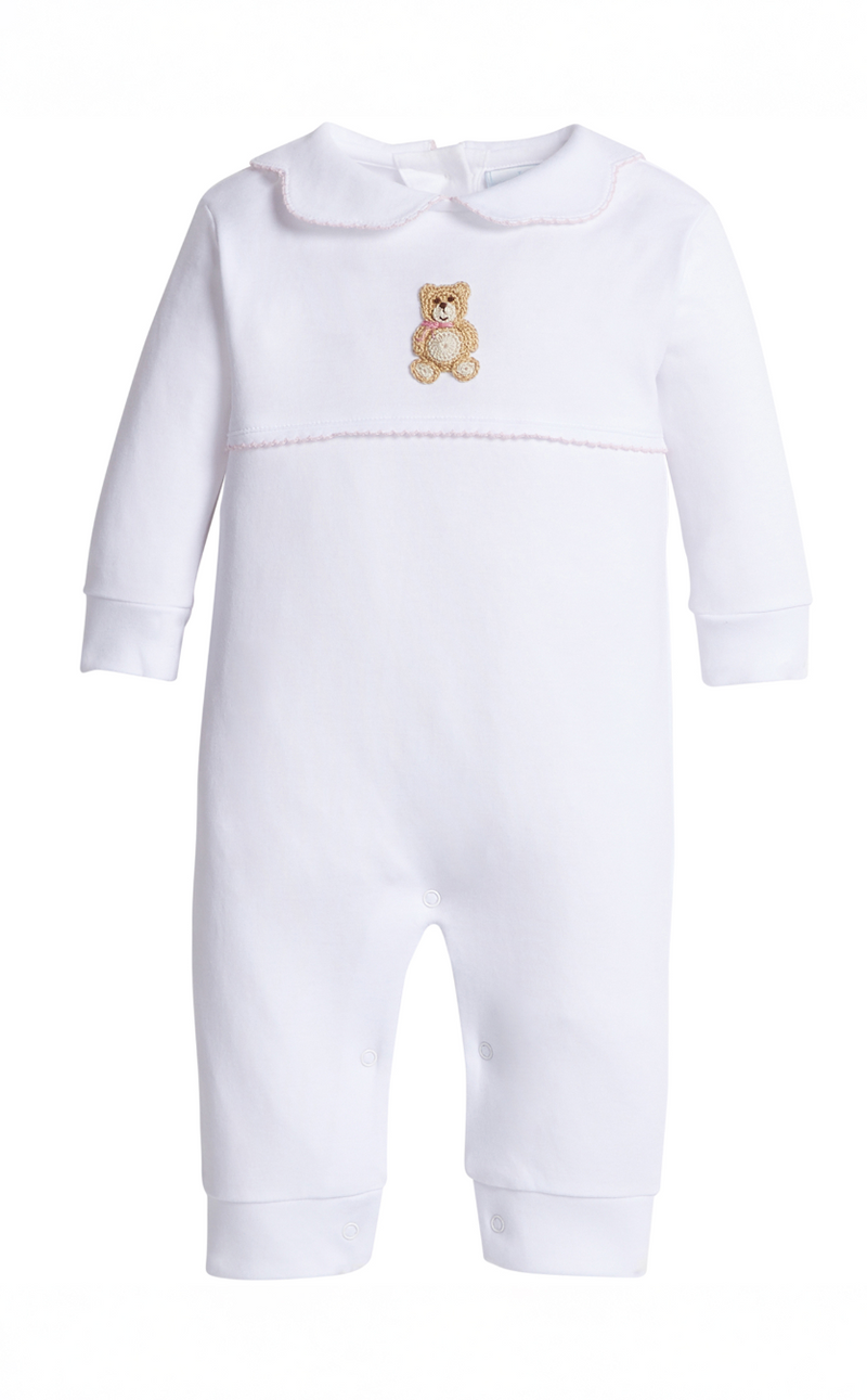 Little English Crochet Playsuit with Pink Teddy Bear