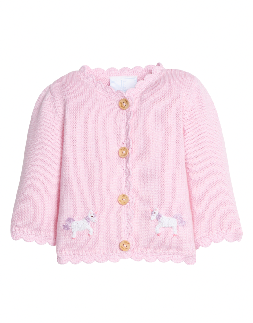 Little English Crochet Cardigan Sweater in Pink Unicorn