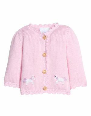 Little English Crochet Cardigan Sweater in Pink Unicorn
